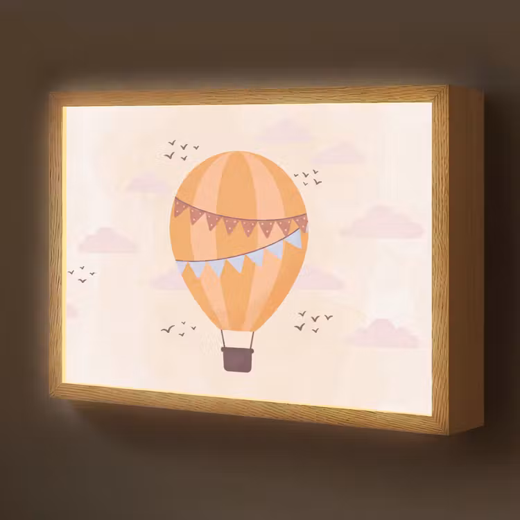 Nachtlicht Kinder - Heißluftballon – Girlanden – Abenteuer – Illustration – Orange — 1