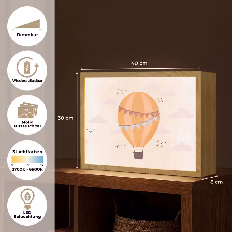 Nachtlicht Kinder - Heißluftballon – Girlanden – Abenteuer – Illustration – Orange — 10