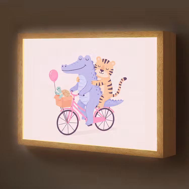Nachtlicht Kinder - Tiere – Fahrrad – Freundschaft – Illustration – Rosa — 1