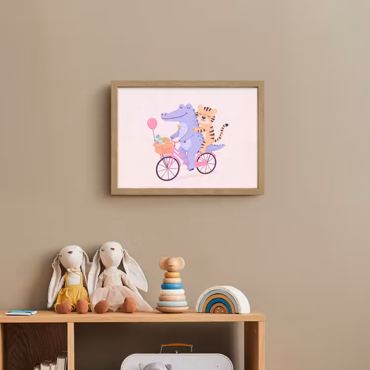 Nachtlicht Kinder - Tiere – Fahrrad – Freundschaft – Illustration – Rosa — 3