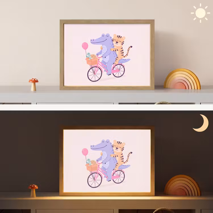 Nachtlicht Kinder - Tiere – Fahrrad – Freundschaft – Illustration – Rosa — 6