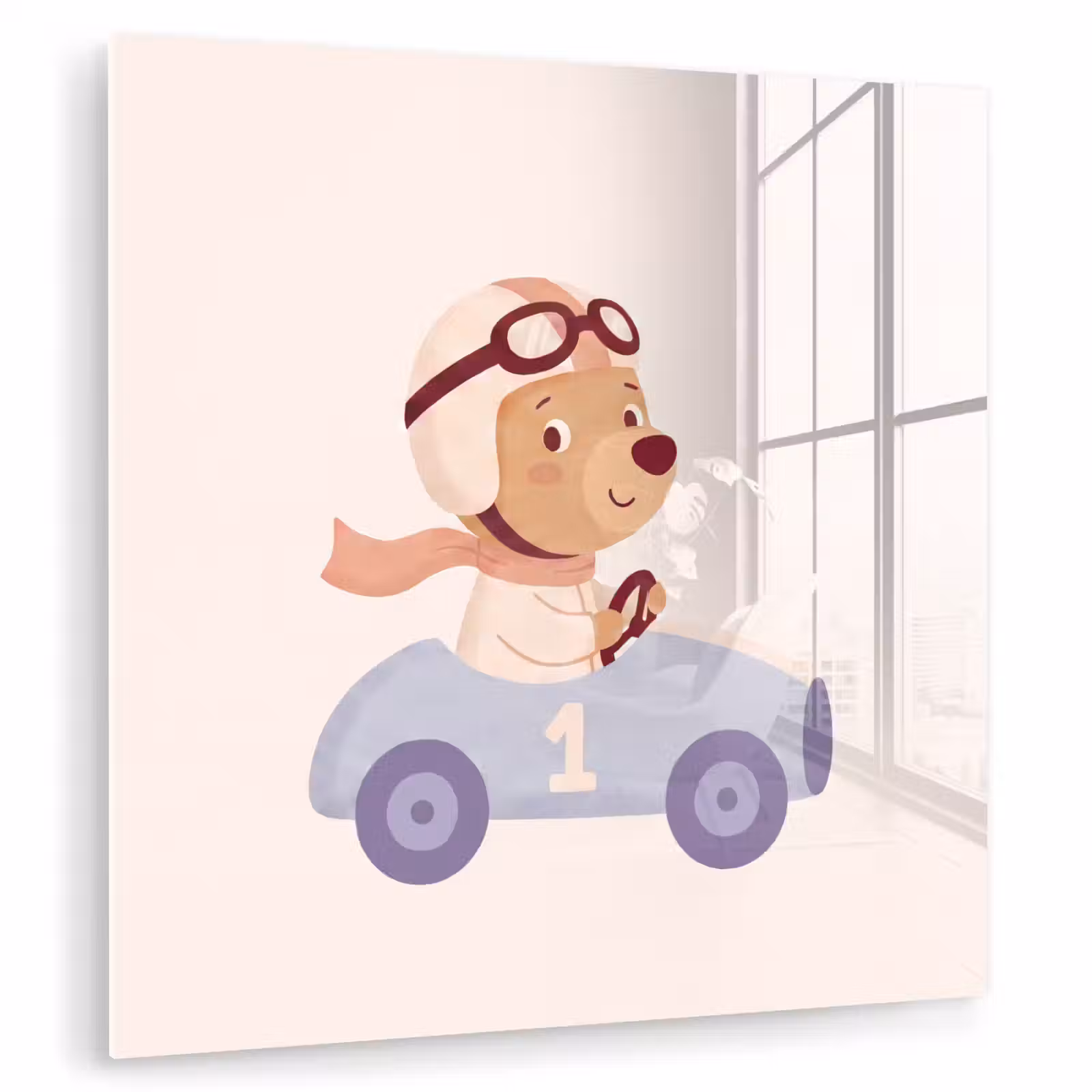 Glasbild - Bär – Auto – Kinderzimmer – Cartoon – Verspielt — 1