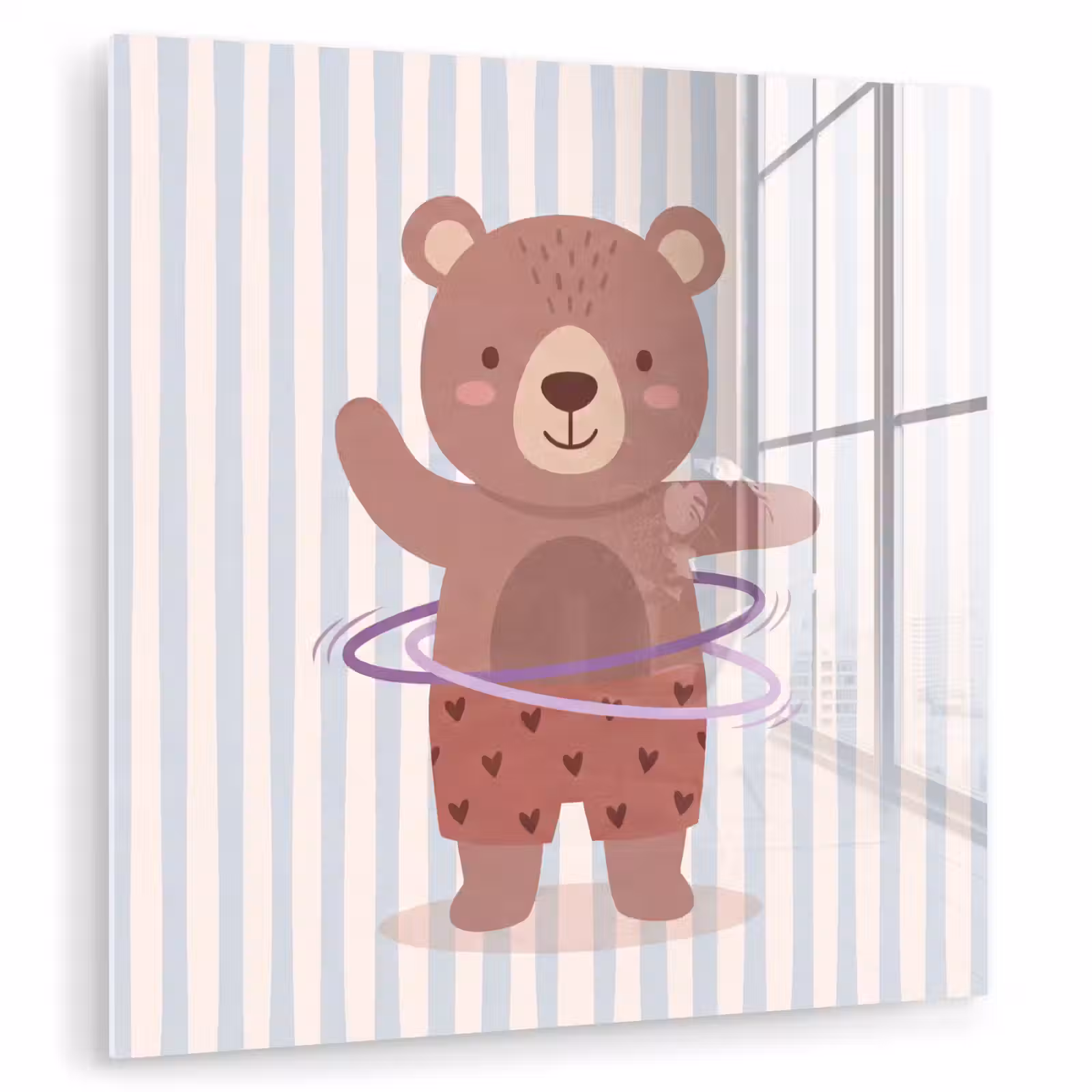 Glasbild - Bär – Reifen – Kinderzimmer – Illustration – Braun — 1