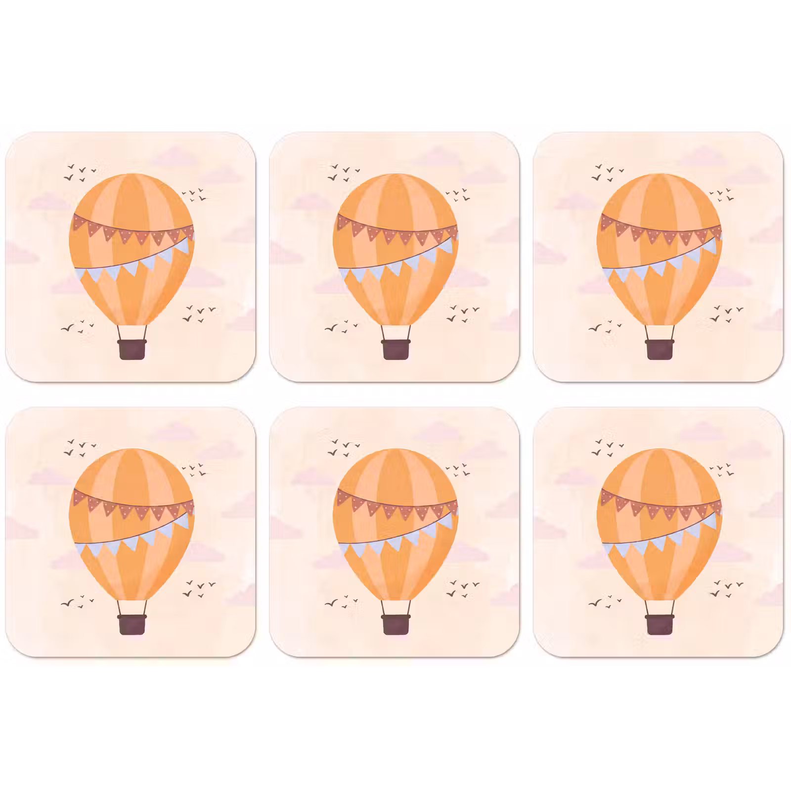 Untersetzer - Heißluftballon – Girlanden – Abenteuer – Illustration – Orange — 1