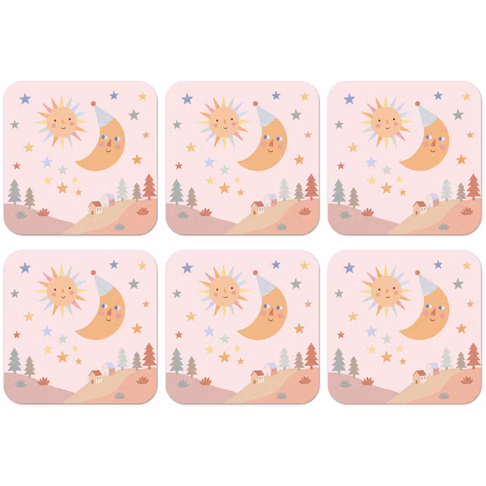 Untersetzer - Sonne – Mond – Sterne – Kinderzimmer – Pastell — 1