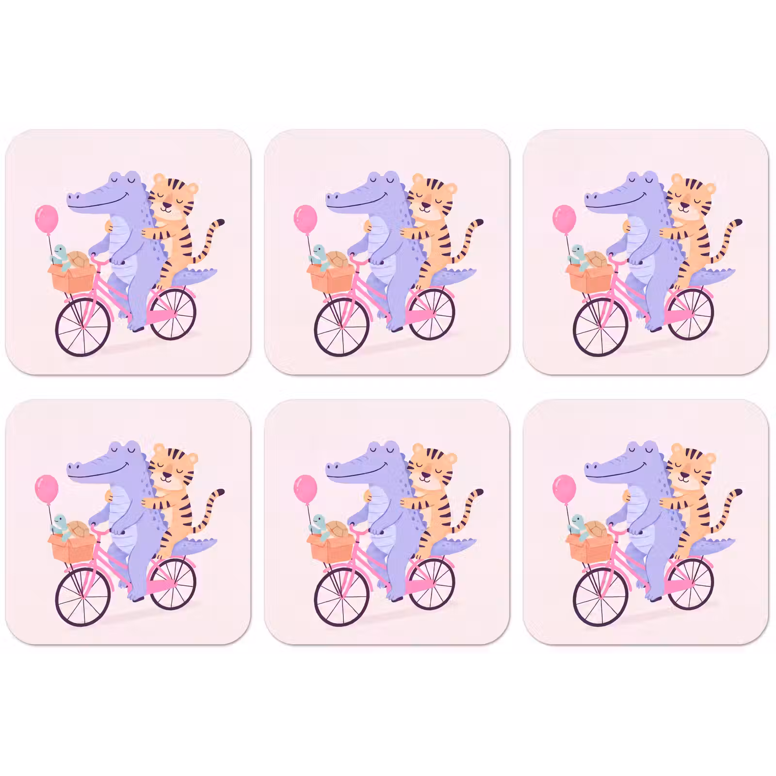 Untersetzer - Tiere – Fahrrad – Freundschaft – Illustration – Rosa — 1