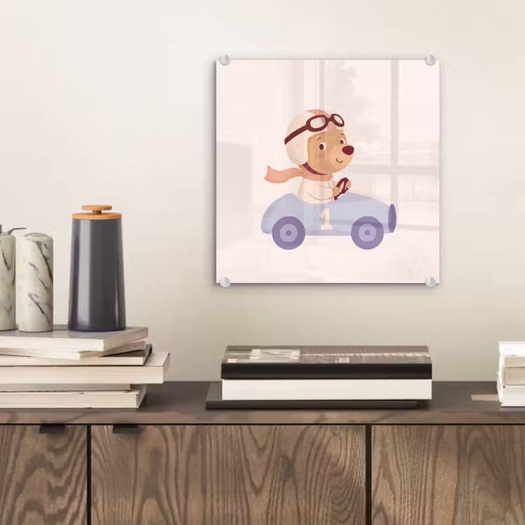 Glasbild - Bär – Auto – Kinderzimmer – Cartoon – Verspielt — 2