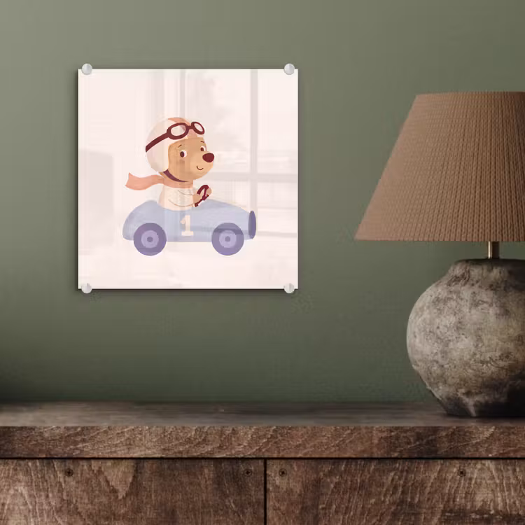 Glasbild - Bär – Auto – Kinderzimmer – Cartoon – Verspielt — 4