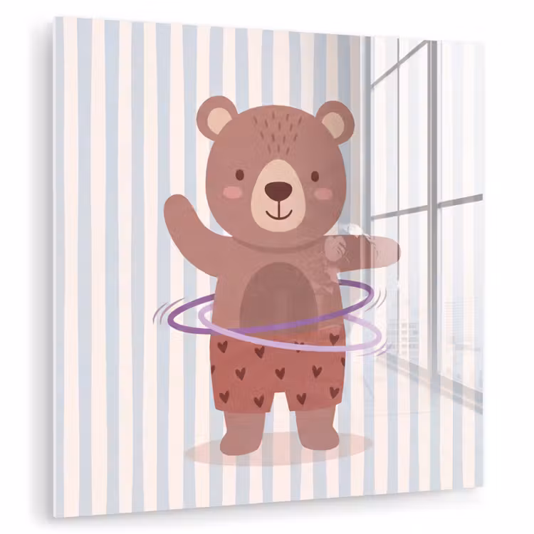 Glasbild - Bär – Reifen – Kinderzimmer – Illustration – Braun — 1