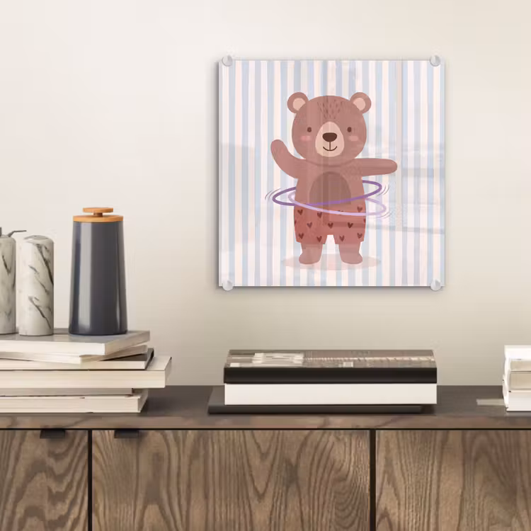 Glasbild - Bär – Reifen – Kinderzimmer – Illustration – Braun — 2