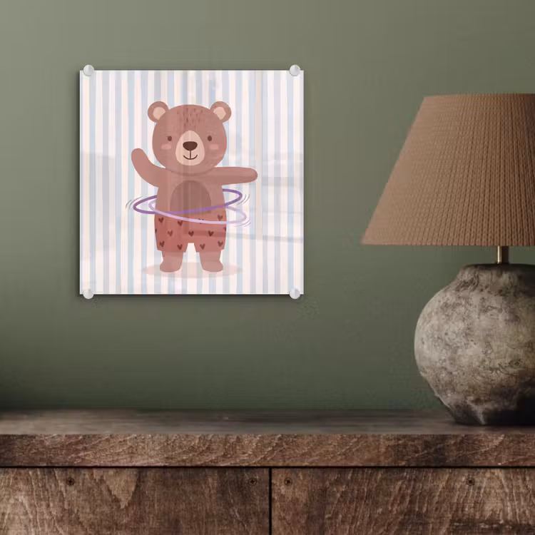 Glasbild - Bär – Reifen – Kinderzimmer – Illustration – Braun — 4