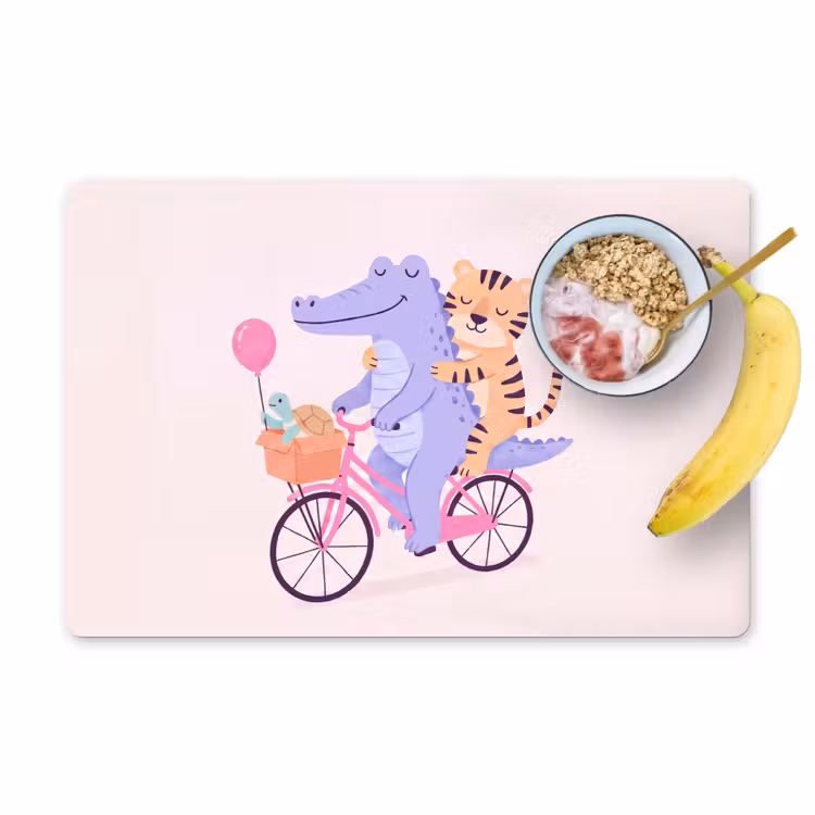 Tischset - 6 Stück - Tiere – Fahrrad – Freundschaft – Illustration – Rosa — 1
