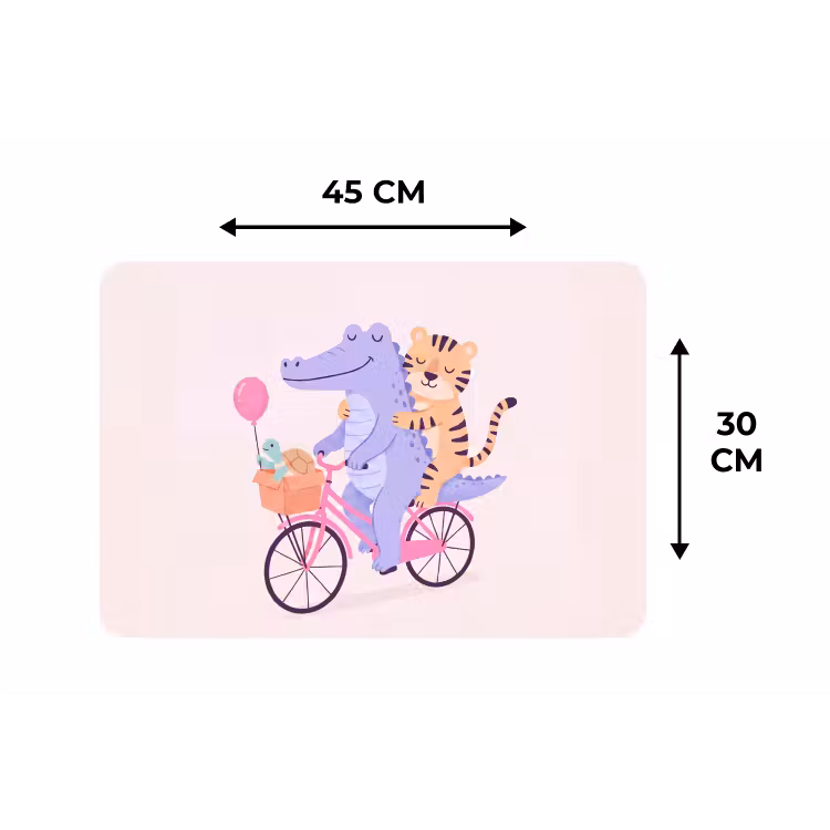Tischset - 6 Stück - Tiere – Fahrrad – Freundschaft – Illustration – Rosa — 3