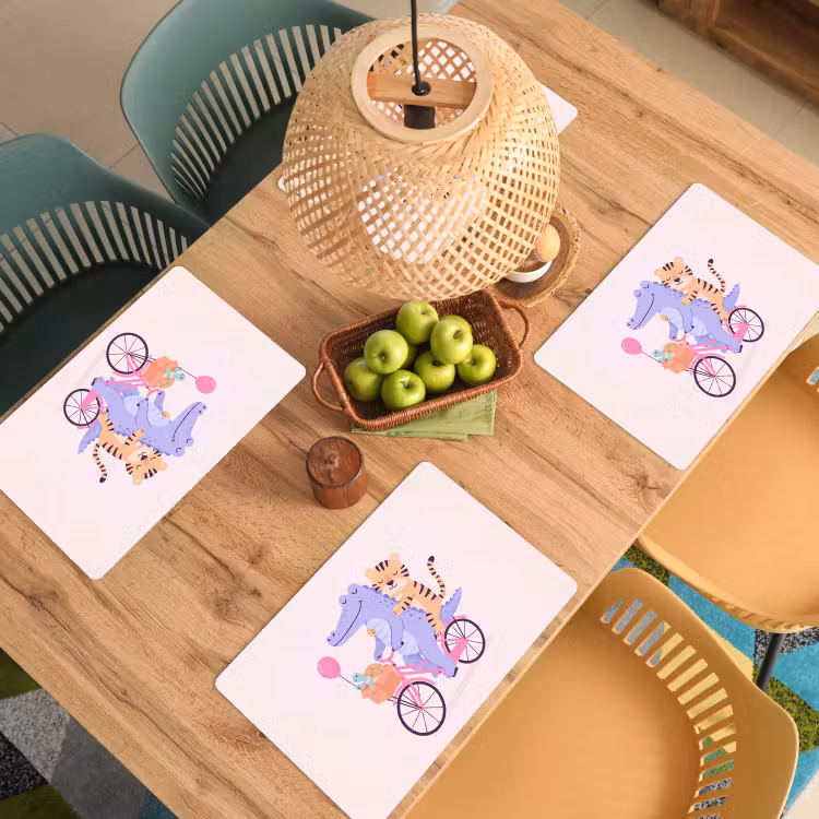 Tischset - 6 Stück - Tiere – Fahrrad – Freundschaft – Illustration – Rosa — 5