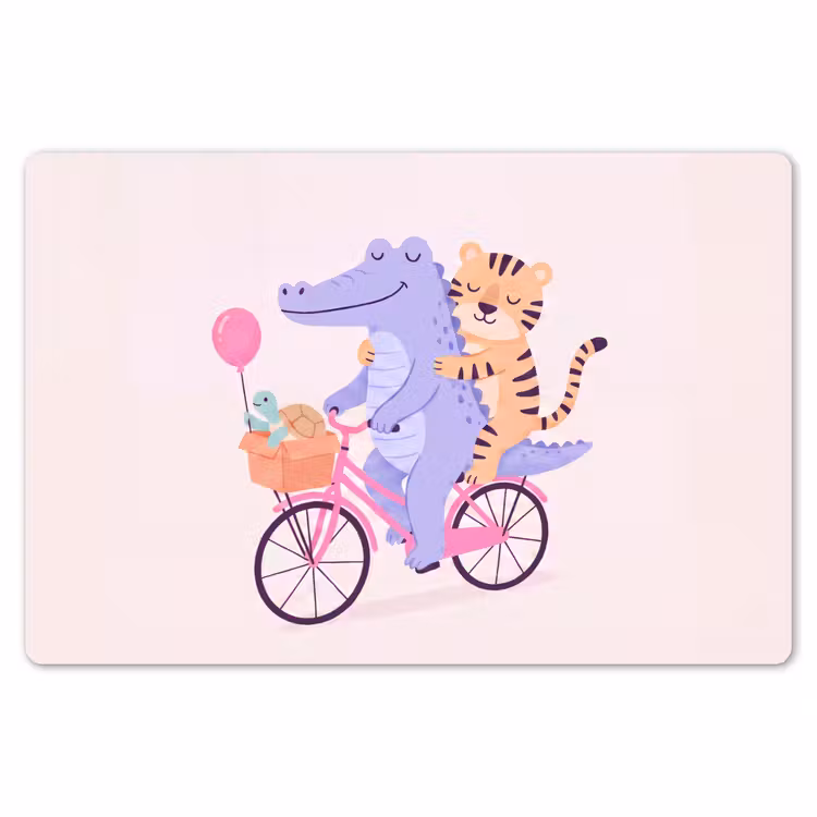 Tischset - 6 Stück - Tiere – Fahrrad – Freundschaft – Illustration – Rosa — 6