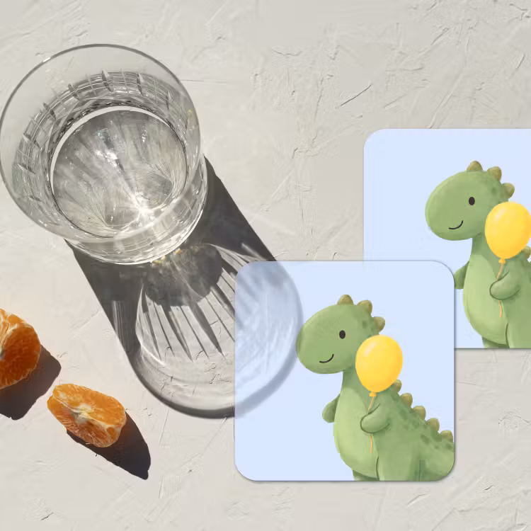 Untersetzer - Dinosaurier – Luftballon – Kinderzimmer – Illustration – Grün — 2
