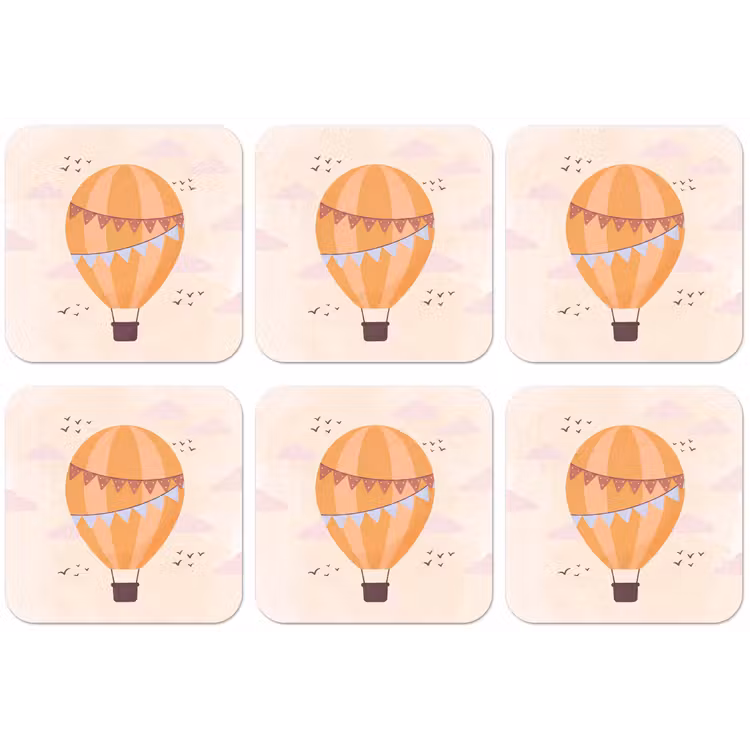 Untersetzer - Heißluftballon – Girlanden – Abenteuer – Illustration – Orange — 1