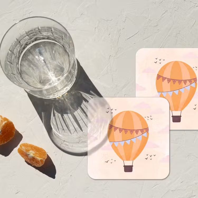 Untersetzer - Heißluftballon – Girlanden – Abenteuer – Illustration – Orange — 2