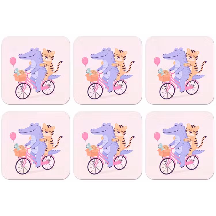 Untersetzer - Tiere – Fahrrad – Freundschaft – Illustration – Rosa — 1