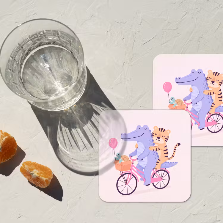 Untersetzer - Tiere – Fahrrad – Freundschaft – Illustration – Rosa — 2