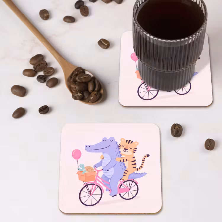 Untersetzer - Tiere – Fahrrad – Freundschaft – Illustration – Rosa — 4