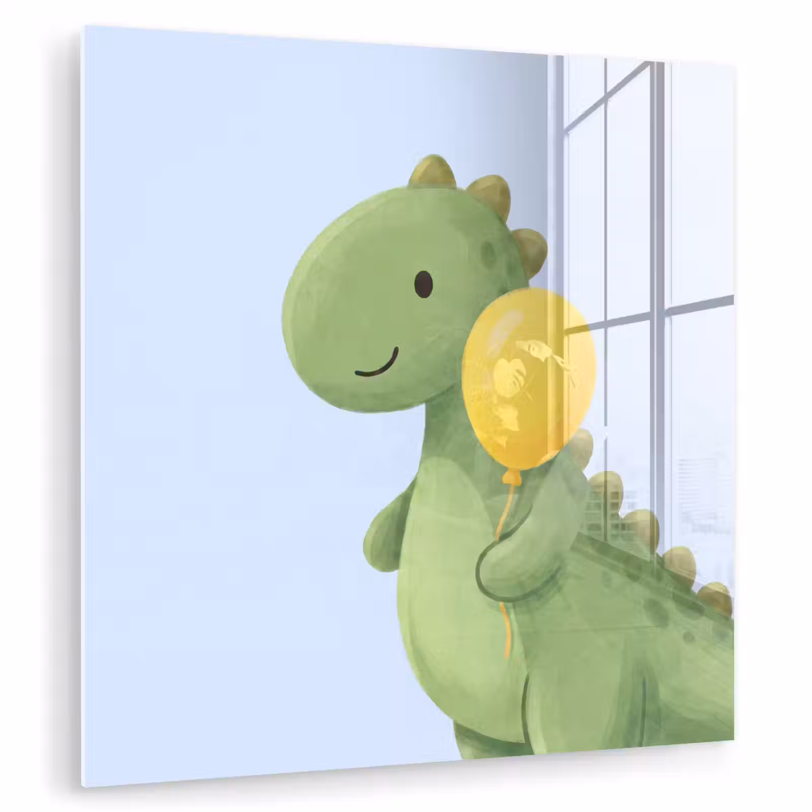 Glasbild - Dinosaurier – Luftballon – Kinderzimmer – Illustration – Grün — 1