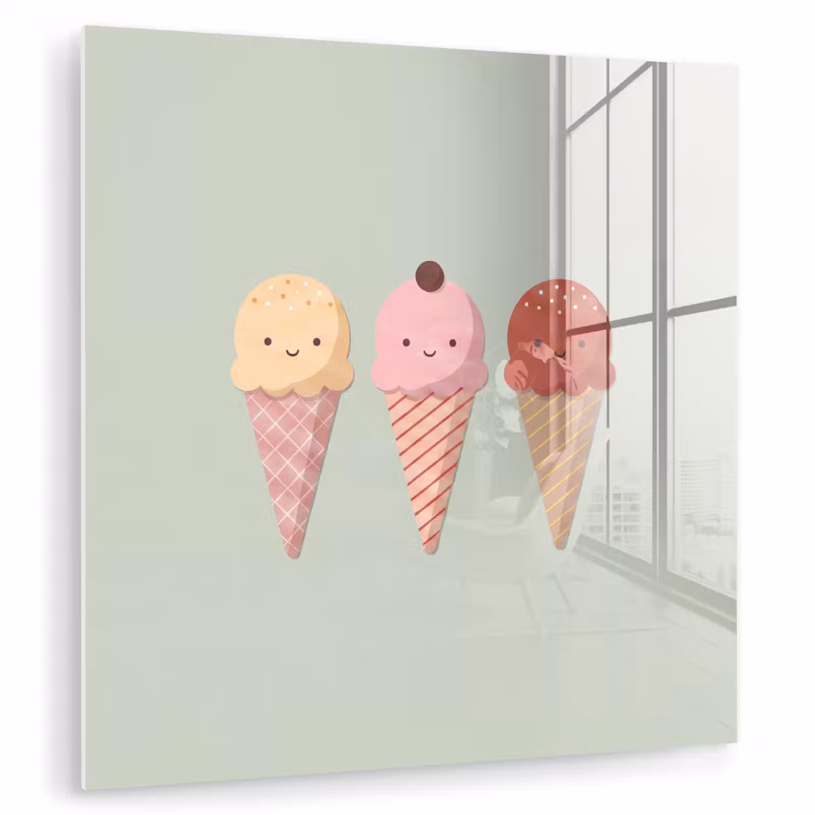 Glasbild - Eis – Eistüten – Essen – Illustration – Fröhlich — 1