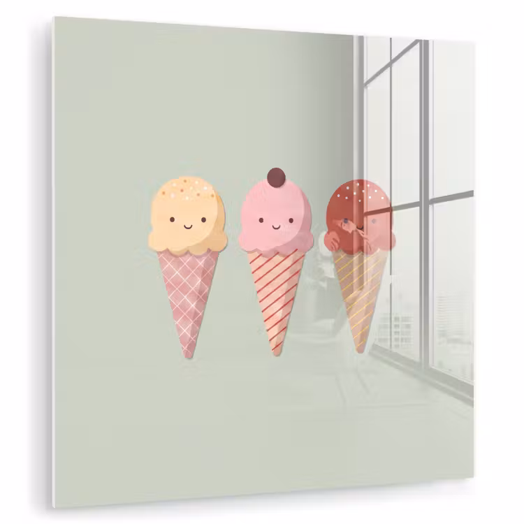 Glasbild - Eis – Eistüten – Essen – Illustration – Fröhlich — 1
