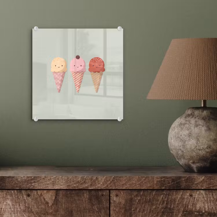Glasbild - Eis – Eistüten – Essen – Illustration – Fröhlich — 4