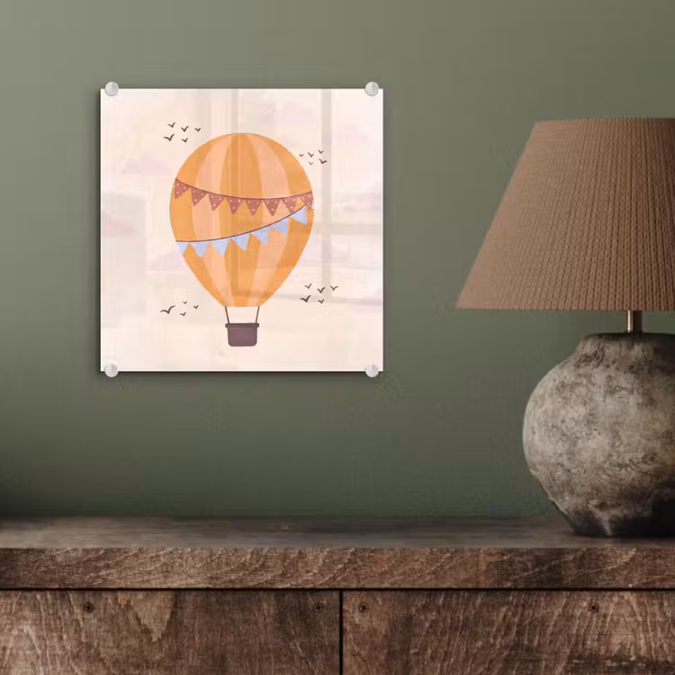 Glasbild - Heißluftballon – Girlanden – Abenteuer – Illustration – Orange — 4