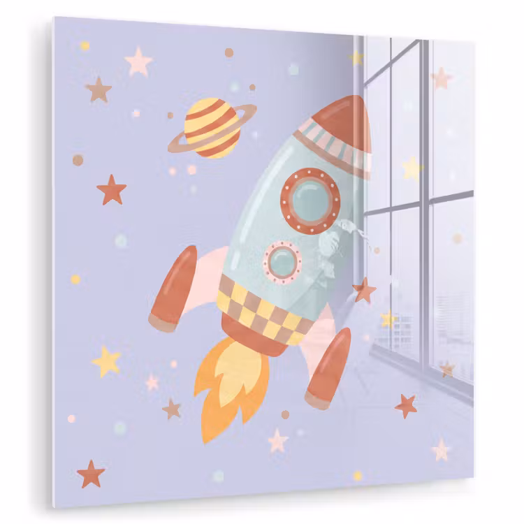 Glasbild - Rakete – Weltraum – Planet – Illustration — 1