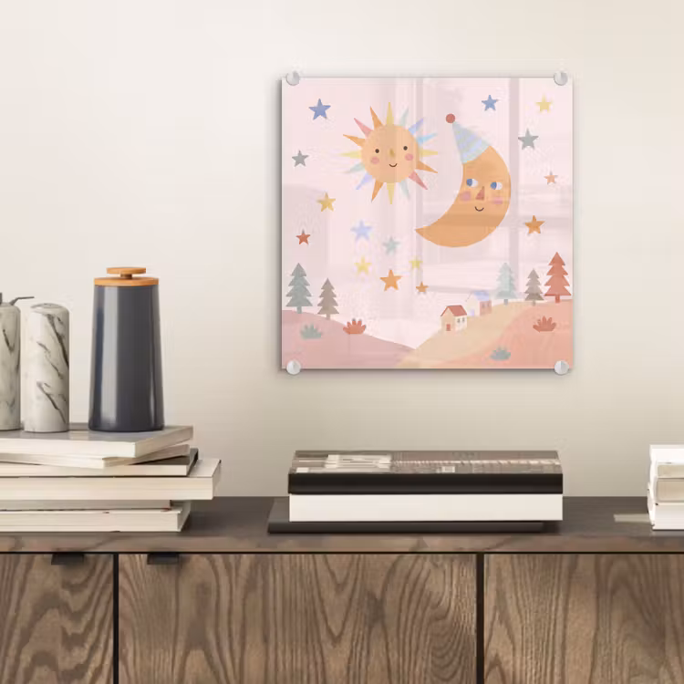 Glasbild - Sonne – Mond – Sterne – Kinderzimmer – Pastell — 2