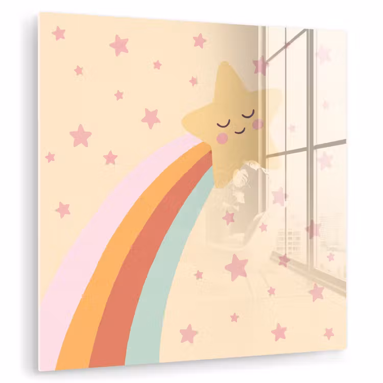 Glasbild - Stern – Regenbogen – Nacht – Illustration – Pastell — 1