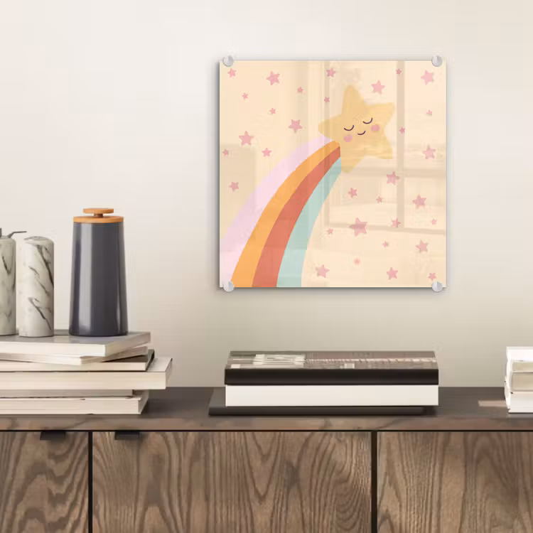 Glasbild - Stern – Regenbogen – Nacht – Illustration – Pastell — 2