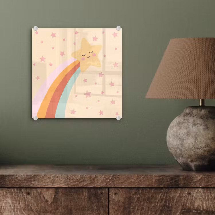 Glasbild - Stern – Regenbogen – Nacht – Illustration – Pastell — 4