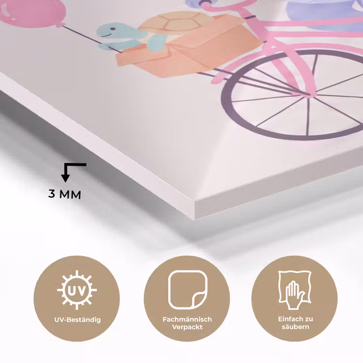 Glasbild - Tiere – Fahrrad – Freundschaft – Illustration – Rosa — 3