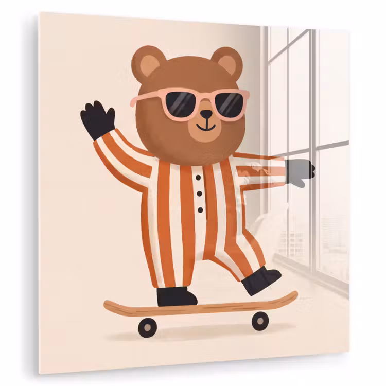 Glasbild - Tiere – Skateboard – Spiel – Zeichentrick – Rosa — 1