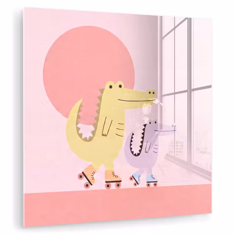 Glasbild - Tiere – Skaten – Illustration – Verspielt – Rosa — 1