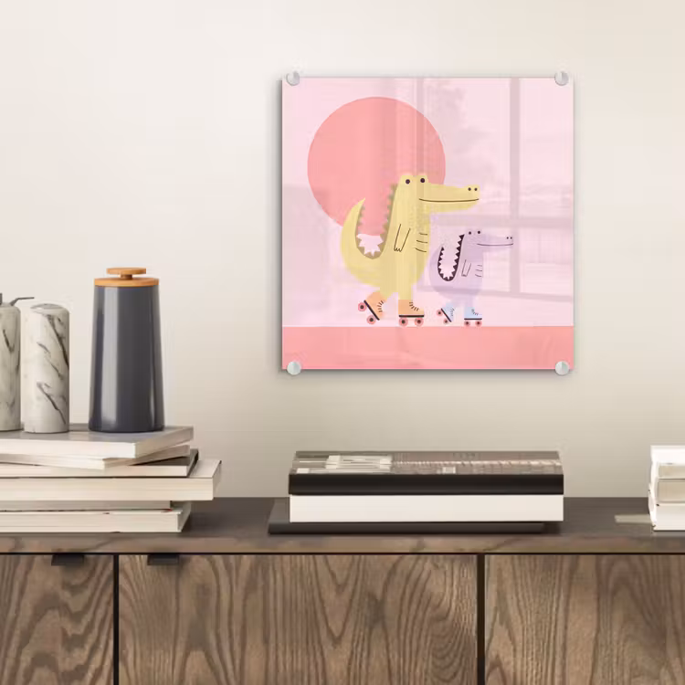 Glasbild - Tiere – Skaten – Illustration – Verspielt – Rosa — 2