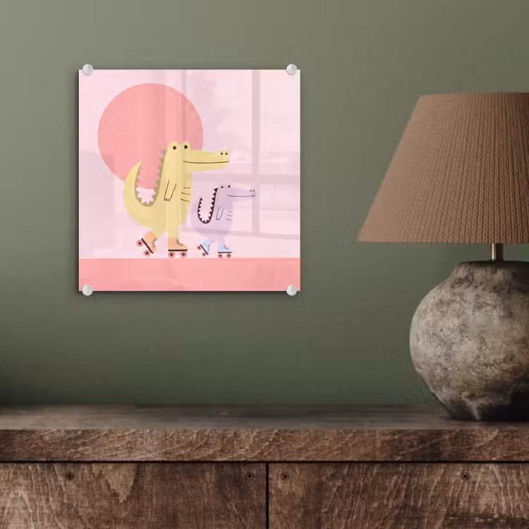 Glasbild - Tiere – Skaten – Illustration – Verspielt – Rosa — 4
