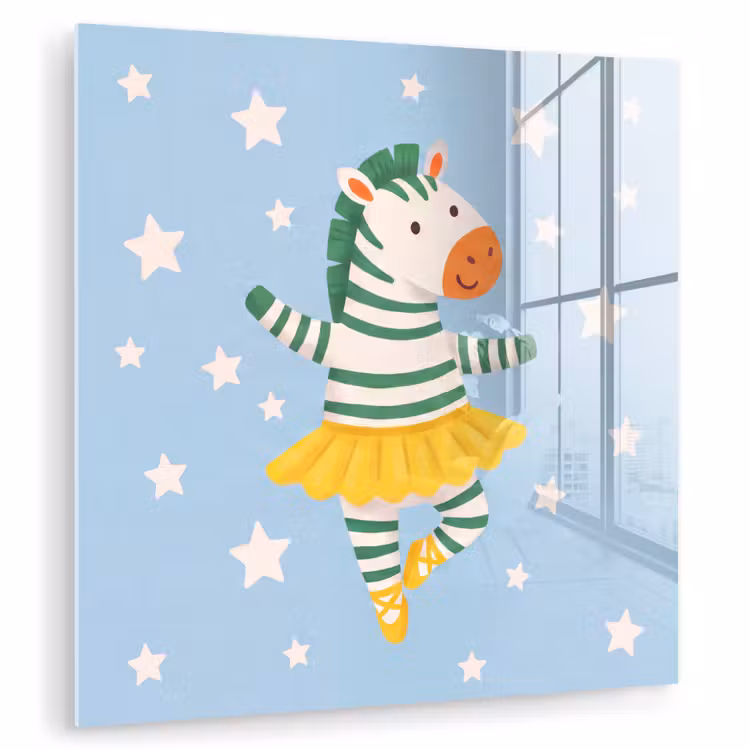 Glasbild - Tiere – Tanz – Illustration – Kinderzimmer – Sterne — 1