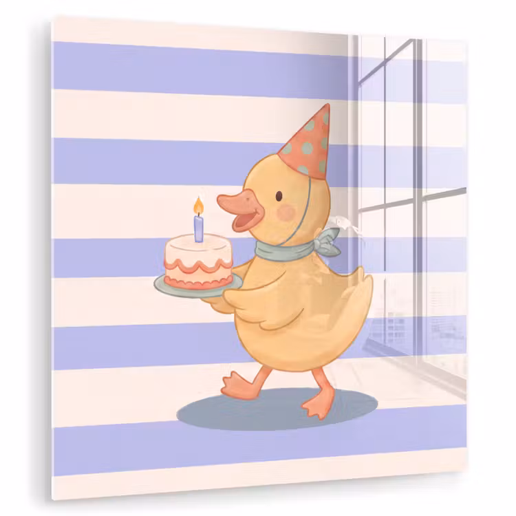 Glasbild - Vogel – Fest – Torte – Kinder – Illustration — 1