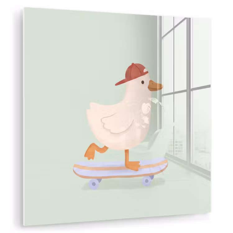 Glasbild - Vogel – Skateboard – Tiere – Cartoon – Verspielt — 1