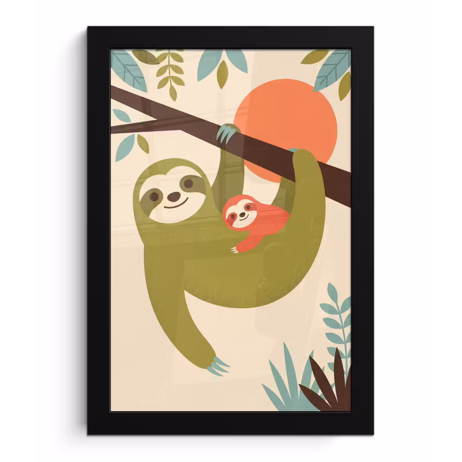Bilder mit Rahmen - Tiere – Mutter – Baby – Natur – Grün — 1
