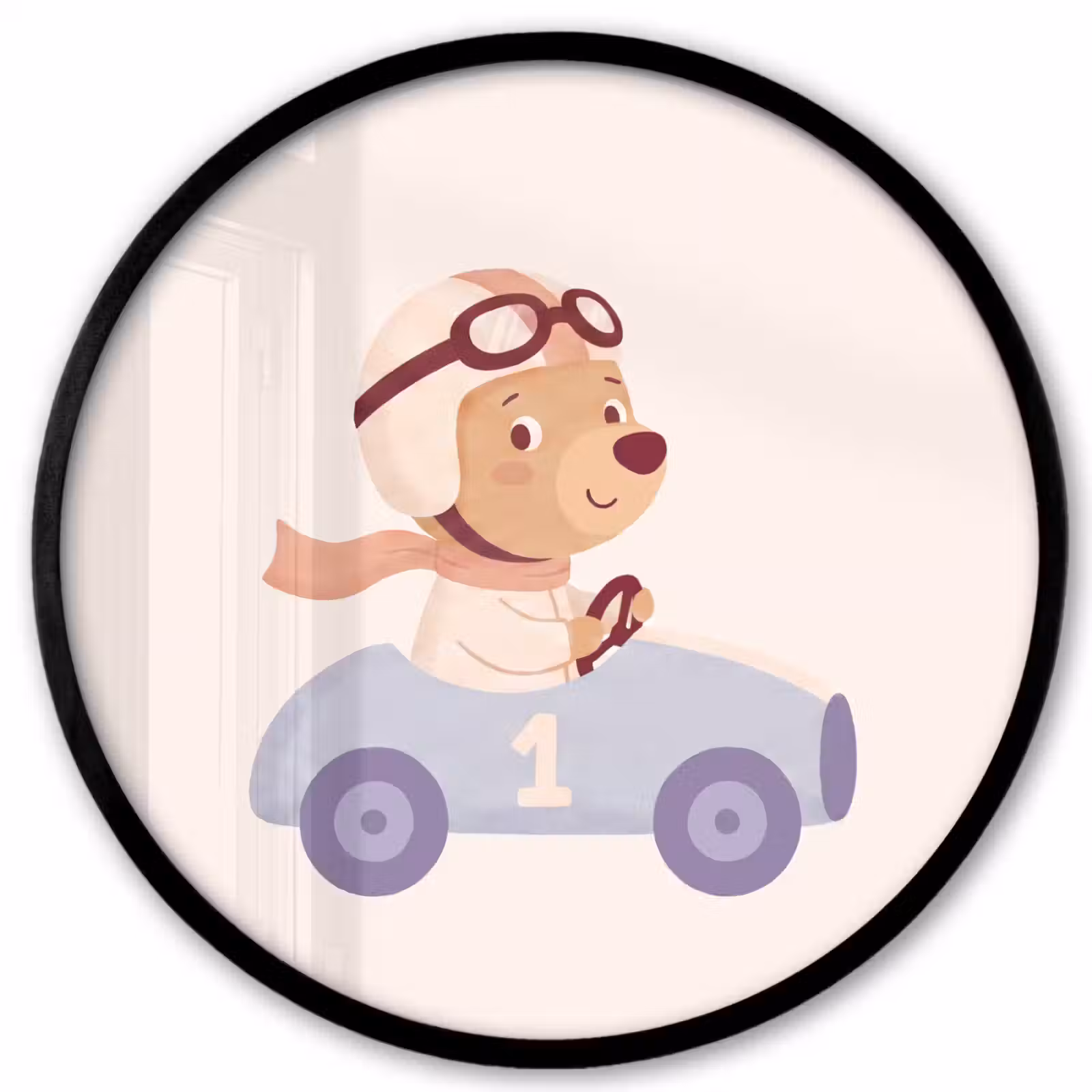 Poster im Rahmen Rund - Bär – Auto – Kinderzimmer – Cartoon – Verspielt — 1