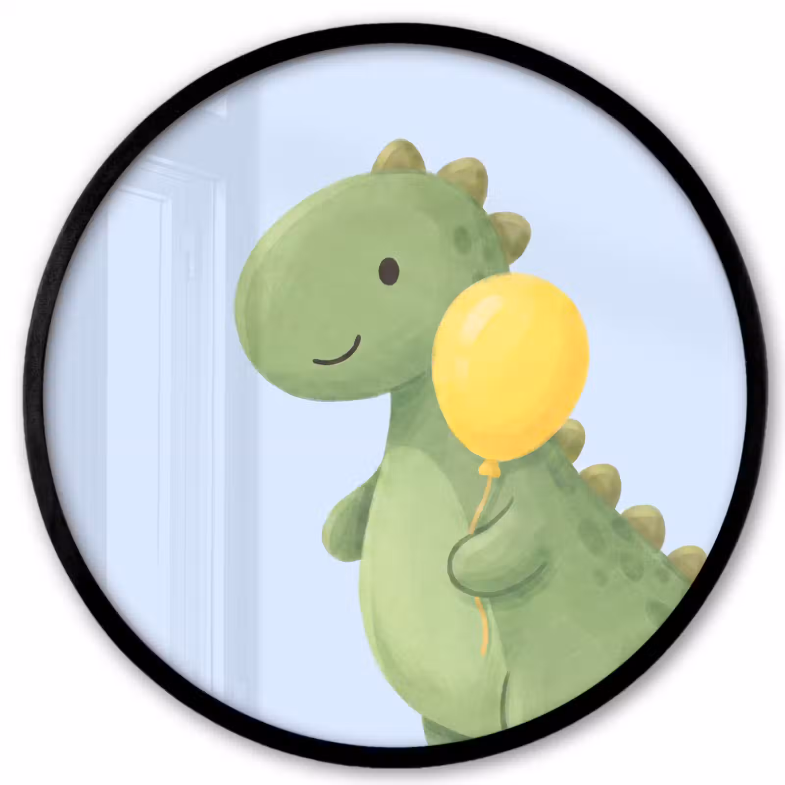 Poster im Rahmen Rund - Dinosaurier – Luftballon – Kinderzimmer – Illustration – Grün — 1