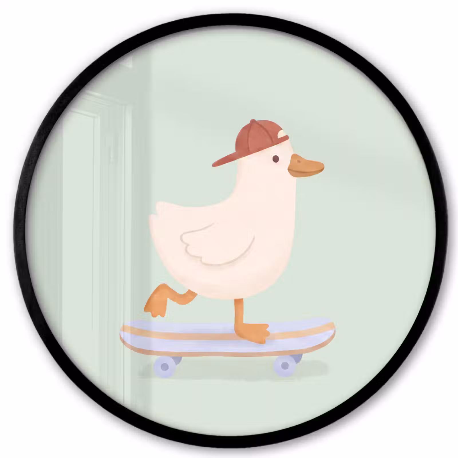 Poster im Rahmen Rund - Vogel – Skateboard – Tiere – Cartoon – Verspielt — 1