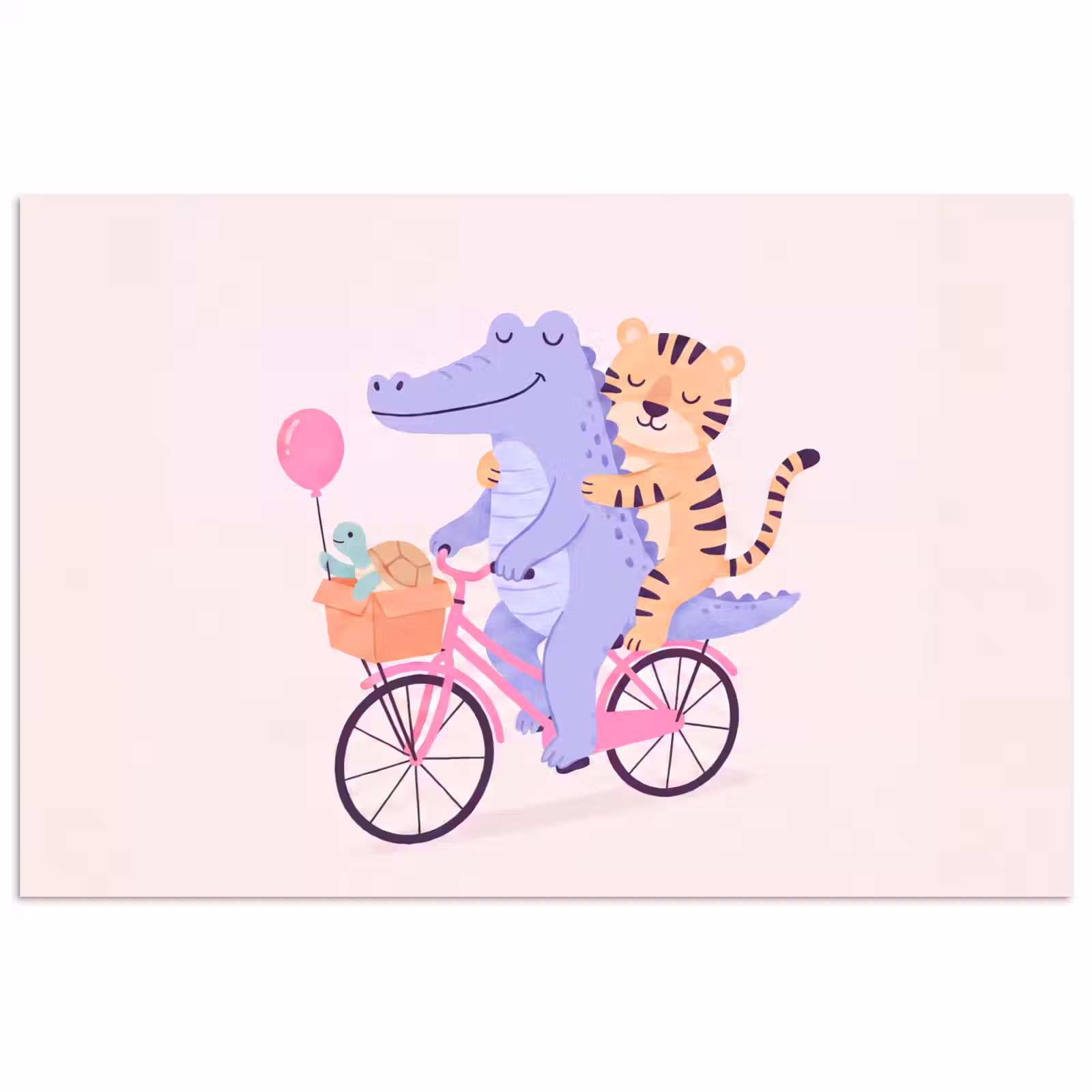 Poster - Tiere – Fahrrad – Freundschaft – Illustration – Rosa — 1