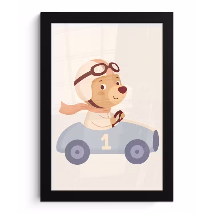 Bilder mit Rahmen - Bär – Auto – Kinderzimmer – Cartoon – Verspielt — 1