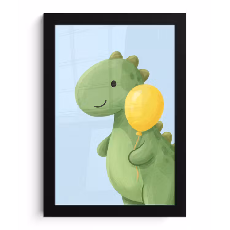 Bilder mit Rahmen - Dinosaurier – Luftballon – Kinderzimmer – Illustration – Grün — 1
